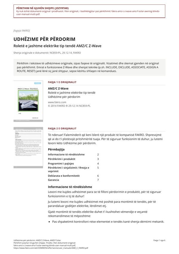 Udhëzime për përdorim: AMZ/C Z-Wave, AMZ/F Solar (SQ)
