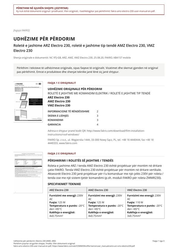 Udhëzime për përdorim: Electro 230 (AMZ, ARZ) (SQ)