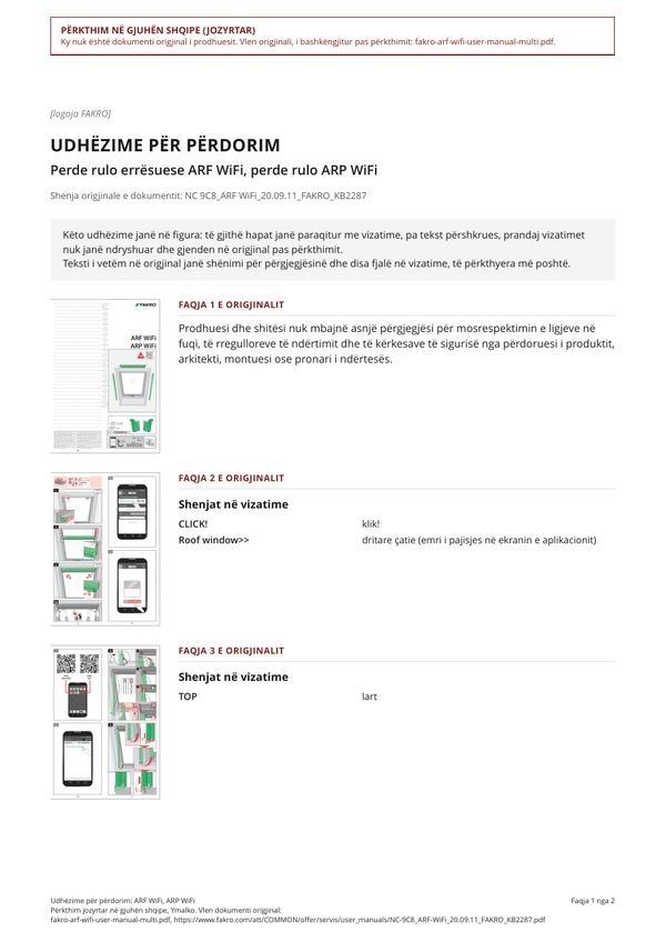 Udhëzime për përdorim: ARF WiFi, ARP WiFi (SQ)