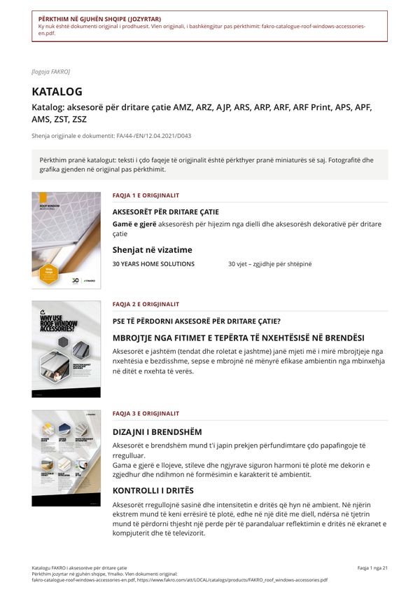 Katalogu FAKRO i aksesorëve për dritare çatie (SQ)