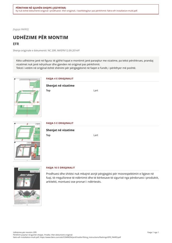 Udhëzime për montim: EFR (SQ)