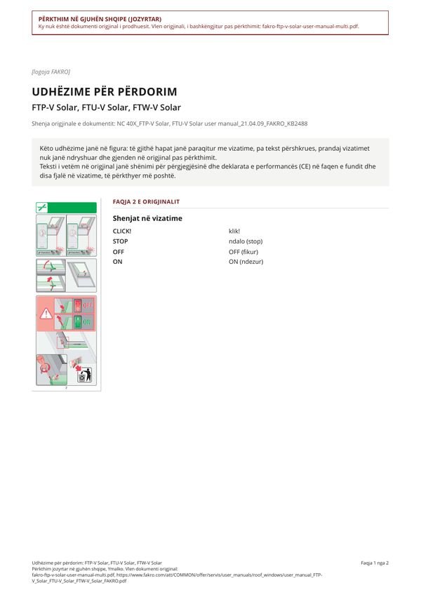 Udhëzime për përdorim: FTP-V Solar, FTU-V Solar, FTW-V Solar (SQ)