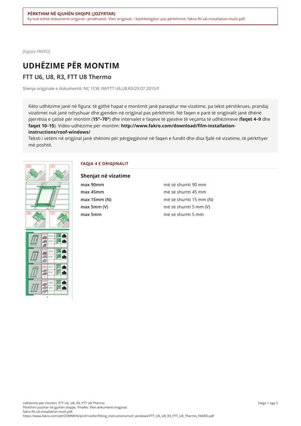 Udhëzime për montim: FTT U6, U8, R3, FTT U8 Thermo (SQ)