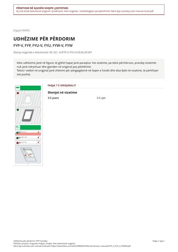 Udhëzime për përdorim: FYP-V proSky (SQ)