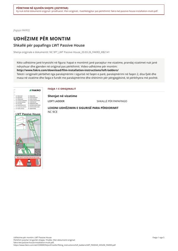 Udhëzime për montim: LWT Passive House (SQ)