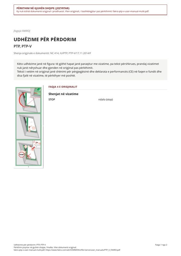 Udhëzime për përdorim: PTP, PTP-V (SQ)