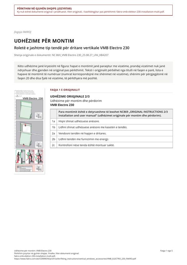 Udhëzime për montim: VMB Electro 230 (SQ)