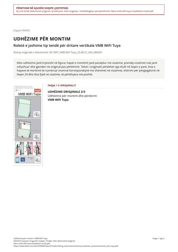 Udhëzime për montim: VMB WiFi Tuya (SQ)