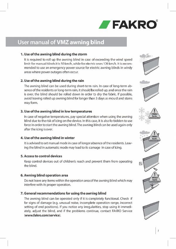 User manual: VMZ, VMU, VML, VMB awning blinds (EN)