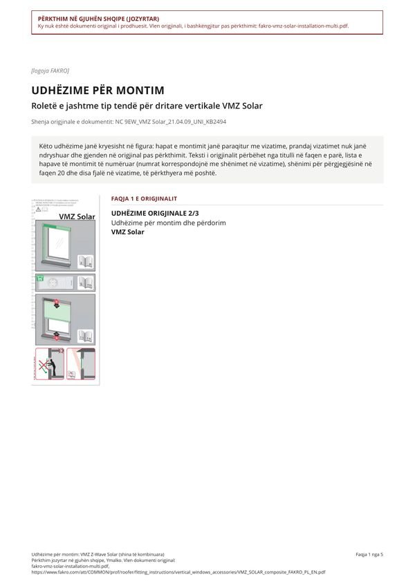Udhëzime për montim: VMZ Z-Wave Solar (shina të kombinuara) (SQ)