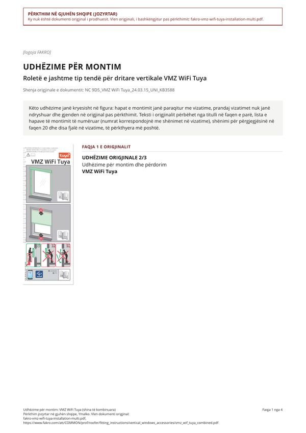 Udhëzime për montim: VMZ WiFi Tuya (shina të kombinuara) (SQ)
