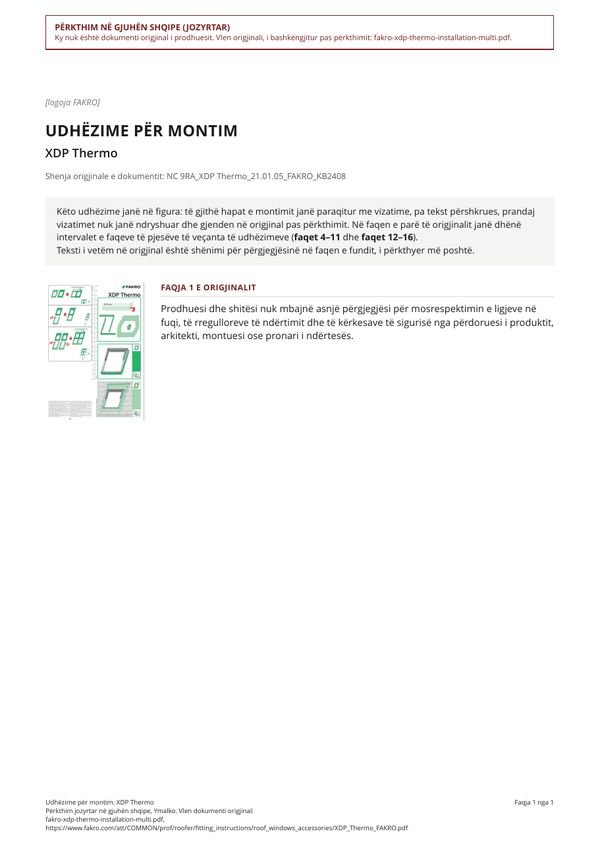 Udhëzime për montim: XDP Thermo (SQ)